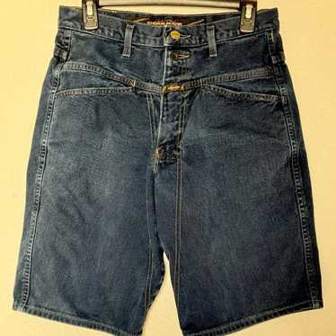 Marithé François Girbaud denim shorts 36 Marithe Francois Girbaud Taped Shuttle Denim Jean Shorts