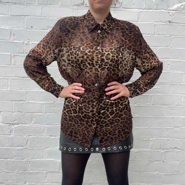 1990s Oversized Leopard Print Button Down Semi Sh… - image 1