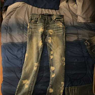 VALABASAS フレアデニム　コーティング　レザーパッチ　 opium 28 red jeans - Valabasas