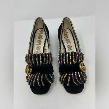 GUCCI マーモント パンプス フリンジ 37 GUCCI Vernice Studded GG Marmont Fringe 50mm Loafer Pumps 37