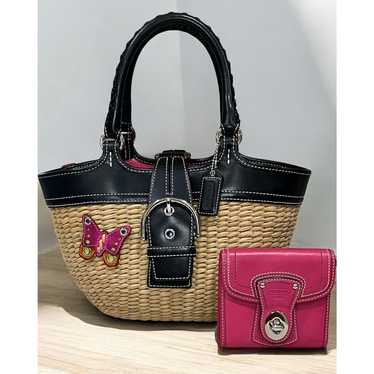 未使用級 黒 vintage coach old straw bag かごバッグ Coach straw basket bag - Gem
