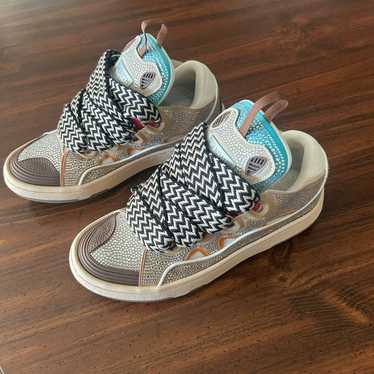 【関税&送料込】Lanvin Mesh Suede And Nappa Leather Sneaker Curb Sneakers In Leather With Snake Laces | Lanvin
