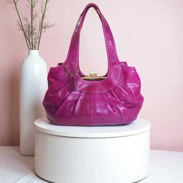 バッグ Coach Ergo Pleated Frame Satchel Bag COACH ERGO BLACK TATTERSALL PLEATED LEATHER FRAME SATCHEL