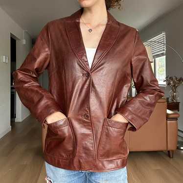 ジャケット・アウター OLD GAP 90's Leather Jackets BROWN Vintage 90's Gap Blue Jeans Brown Button-up Leather Jacket