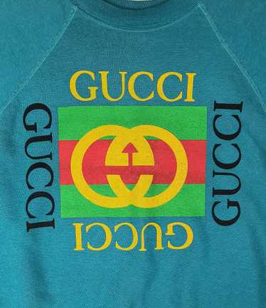 【GUCCI】1980s Logo Embroidery Sweat Shirt GUCCI blue floral embroidered vintage logo LOVED studded