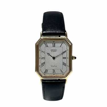 SEIKO QUARTZ 6020 ゴールド ブラックレザー dolce Vintage Seiko Dolce GHA CASE 6020 5250 Men Quartz Watch