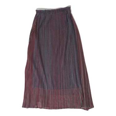 PLEATSPLEASE/Feather Pattern Skirt/size３ Issey Miyake Pleats Please green curved skirt with