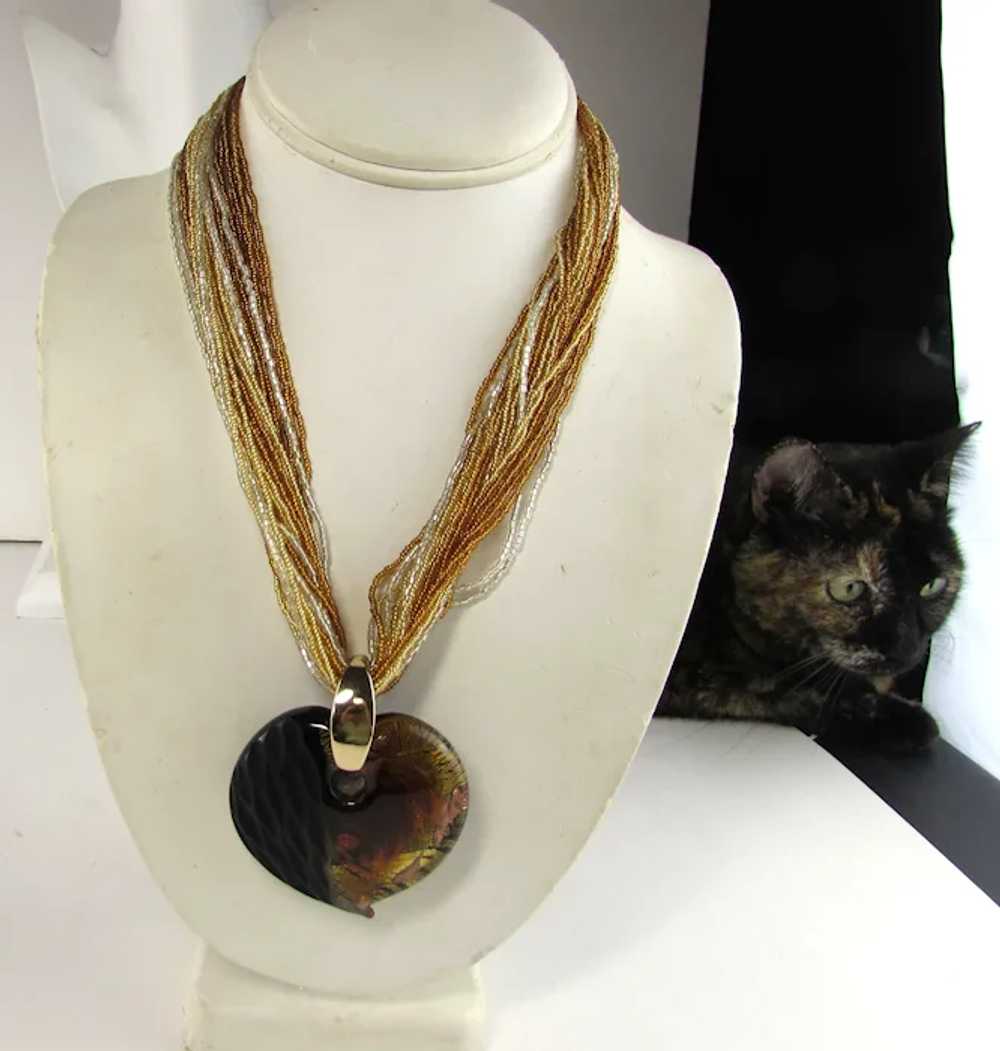 Glass Modernist Heart Signed Murano on Multi Stra… - image 2