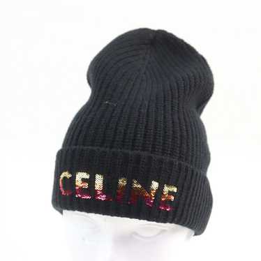 (中古品)CELINE ニット帽 黒  EMBROIDERED KNIT Celine Embroidered Knit Wool Beanie Black - FW21 - US