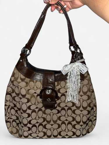 バッグ Coach Soho brown signature Shoulder bag Coach Soho Signature Jacquard Brown Gold Leather Trim Hand