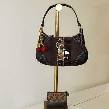 バッグ Vintage Coach Leather Hampton Soho Bag Coach Hamptons SOHO Black Leather Large Shoulder Bag #M0951