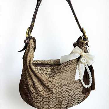 バッグ Coach Signature Hobo Shoulder Bag Suede Coach signature suede hobo - Gem