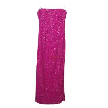 SCALA Strapless Gown Sz L Fuchsia Pink Sequin Bea… - image 1