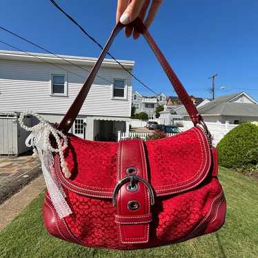バッグ Coach Soho Red Hobo Shoulder Bag COACH Soho Pleated Cranberry Red Leather Large Shoulder