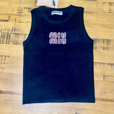 トップス MIUMIU Navy Short Tank Top Miu Miu Knit Tank Top - White | Editorialist