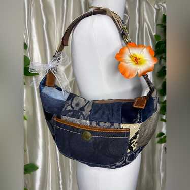 バッグ Coach Denim Patchwork Ergo Hobo Shoulder Rare Coach 10015 Denim Patchwork Hobo Ergo Shoulder Bag