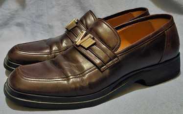 靴 GIANNI VERSACE leather shoes loafer 43 $849.00 !! VERSACE MEN ICONIC WHITE PEBBLED LEATHER LOAFERS