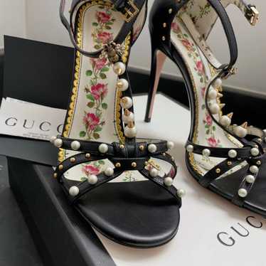 Gucci パール装飾 ブラック ハイヒール GUCCI Suede Snakeskin Pearl Studded Ofelia Pumps 40.5 Black