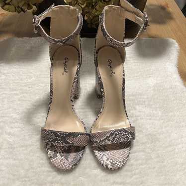Qupid Snake Embossed Open Toe Chunky Block Heel S… - image 1