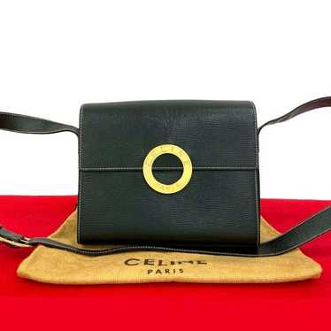 バッグ OLD CELINE CIRCLE RING LEATHER HAND BAG Celine Vintage Gold Logo Bracelet Hoop Handle Black Leather