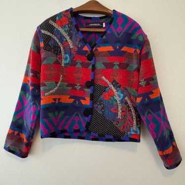 Canvasbacks wool blend multicolor patchwork cardi… - image 1