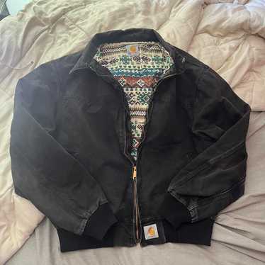 ★Carhartt Santa Fe Jacket M寸★USA J13 BLK Vintage Carhartt Mens Large Santa Fe Jacket Black Red