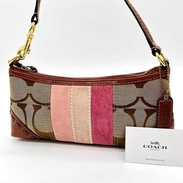 バッグ Coach Signature Demi Leather Pouch Pink COACH Signature Demi Mini Pouch Shoulder Bag Canvas Leather