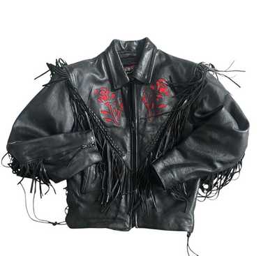 ジャケット・アウター 90s vintage rose fringe leather jacket Vintage Women's Biker Rose Fringe Leather 80s-90s Jacket