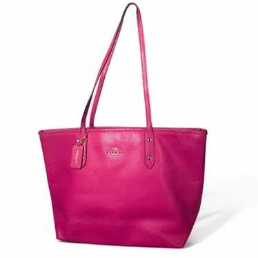 バッグ Coach Turnrock Pink Leather Tote Bag luxury-women-coach-used-