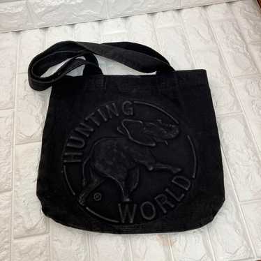 バッグ hunting world/leather canvas bag BLACK Hunting World Tote Bag Canvas Leather Black All-Over Pattern