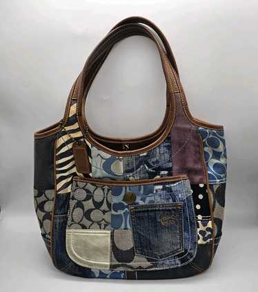 バッグ Coach Denim Patchwork Ergo Hobo Shoulder Coach Ergo Denim Patchwork Hobo Handbag | Coach Handbags