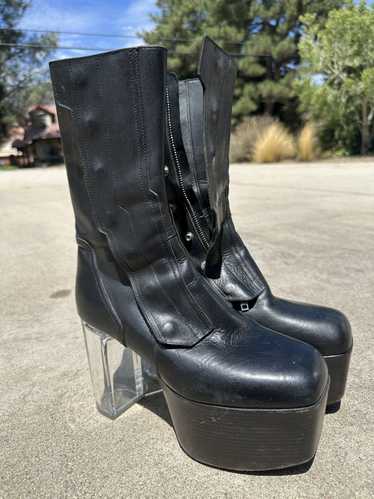 靴 rickowens kissboots Rick Owens Kiss Boots Rhinestone Decoration Wood Sole Black