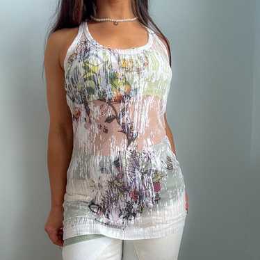 トップス MISS SIXTY sheer tee archive y2k grunge Vintage 2000's Archive Miss Sixty Pink Top with See Through