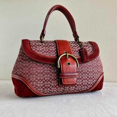 バッグ Coach Soho Flap Burgundy Suede Handbag NEW Coach Soho Burgundy Suede Leather Medium Gallery Tote