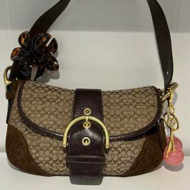 バッグ Coach Soho Flap Shoulder Bag Suede Brown COACH Soho Suede Flap Belt Buckle Shoulder Bag, Honey Color