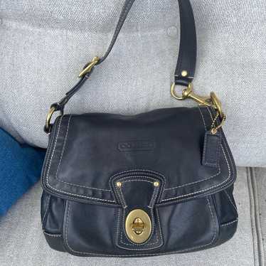 バッグ Coach Legacy Turn Lock Shoulder Bag Coach Legacy Turnlock Shoulder Bag Black Gold Leather Canvas