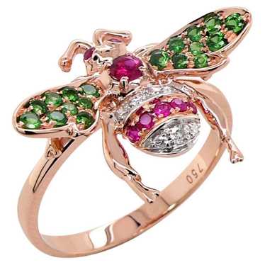 Red Ruby & Green Garnet And Diamond Pave Bee 18k … - image 1
