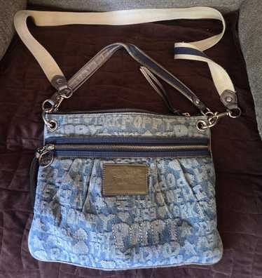 バッグ Vintage Coach Poppy Word Block Denim Bag COACH Vintage Poppy Word Block Denim Shoulder Bag Indigo