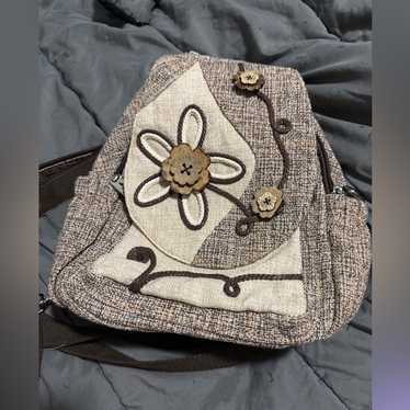 Source Unknown Brown And Cream Floral Backpack - image 1
