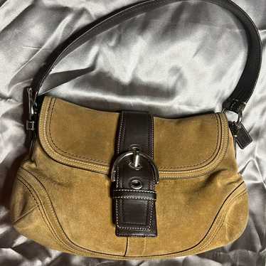 希少✨OLD COACH Soho Suede Brown Shoulder Coach 6818 SMALL Vintage Soho Y2K Brown Suede & Signature C