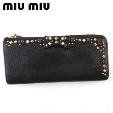 Miu Miu Long Wallet Zipper Studs Stones Ribbon Le… - image 1