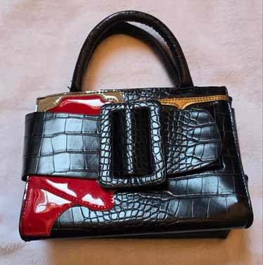 Source Unknown Black And Red Croc-Embossed Satchel - image 1