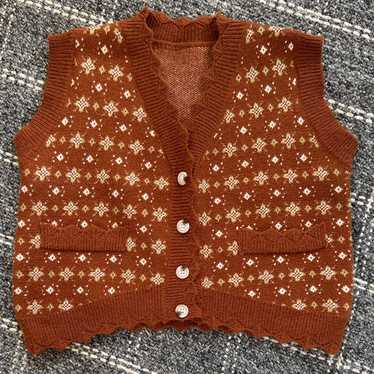 Source Unknown Brown And Cream Patterned Vest - image 1