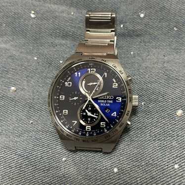 SEIKO セイコー V195-0AE0 ソーラー SOLAR SEIKO V195-0AE0 World Time Solar Men's Watch Black Dial