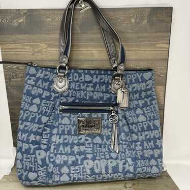 バッグ Vintage Coach Poppy Word Block Denim Bag Rare denim coach poppy - Gem