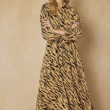 Entro Camel And Black Zebra Print Button Up Maxi … - image 1