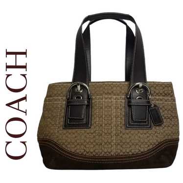 希少✨OLD COACH Soho Suede Brown Shoulder Coach 6818 SMALL Vintage Soho Y2K Brown Suede & Signature C