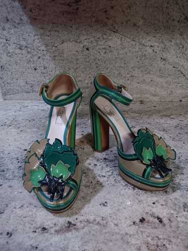 PRADA❤︎サンダル❤︎VERNICE FLOWER PRADA Vernice Nylon Flower Metal Triangle Logo Open Toe 65mm
