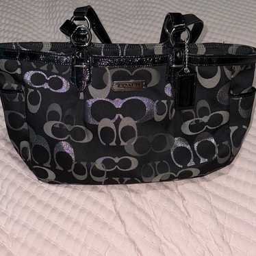 バッグ Coach Optic Signature Bag & Coin Case Coach Black Signature Optic Silver Chain Shoulder Bag Purse