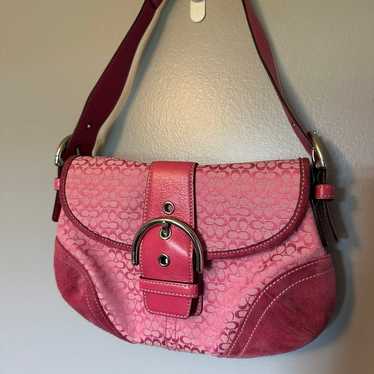 バッグ Coach Pink SoHo Suede Women's Bag Coach Pink Suede Soho Flap Shoulder Bag | Elegant